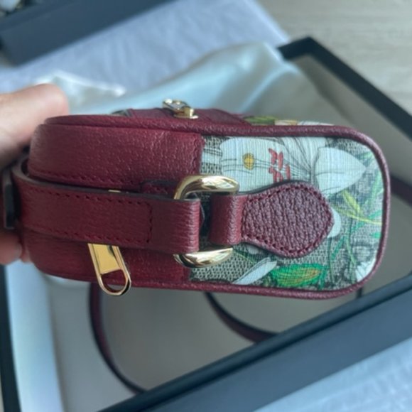 Gucci Ophidia Red Flora Small CAMERA Leather Canvas Flower Handbag Bag Italy NEW - Picture 14 of 16
